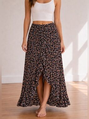 Polly & Esther Asymmetrical “Hi-Lo” Floral Skirt